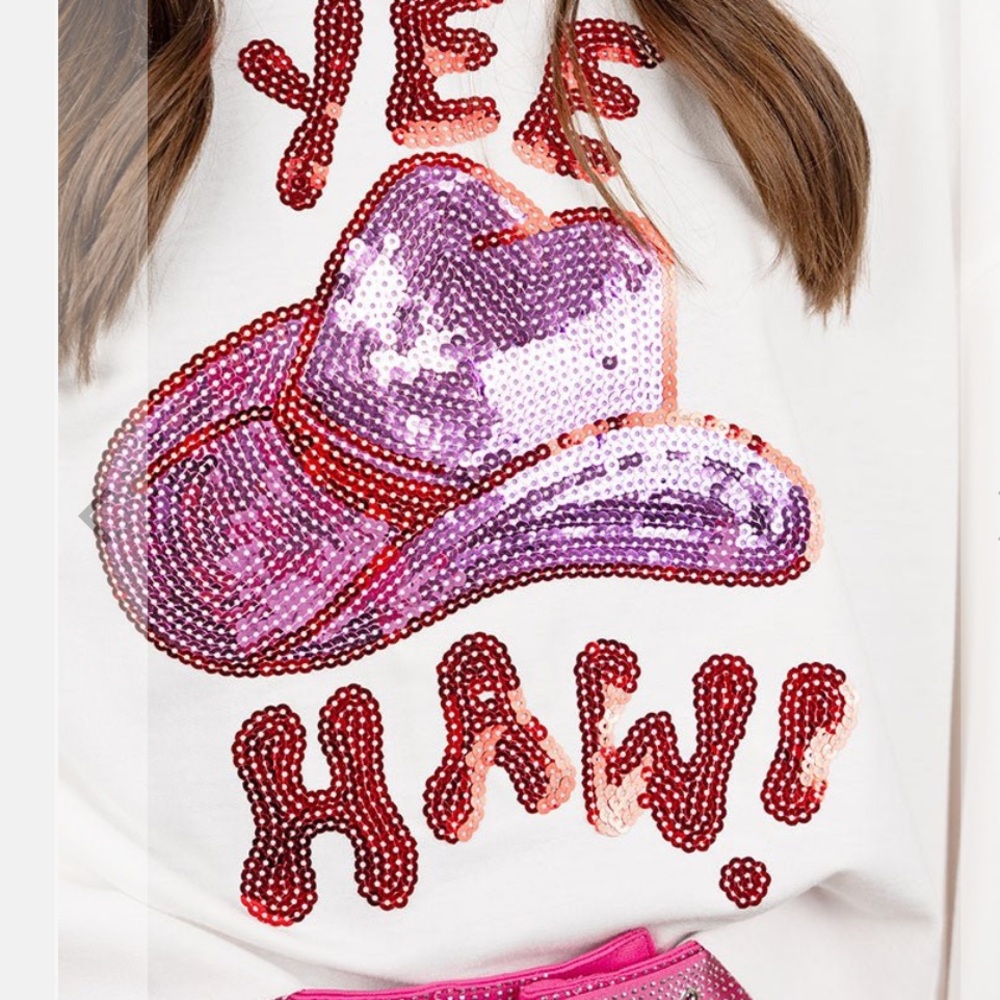 White Purple Sequin Long Sleeve T-Shirt